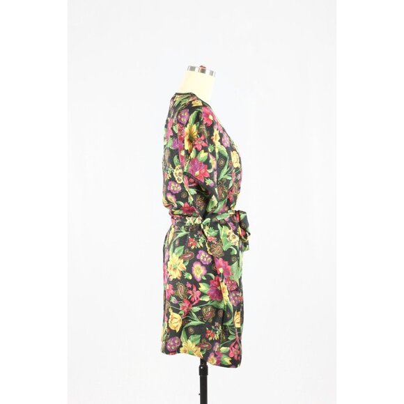 NWOT Vintage LINDA for LA VIE EN ROSE Black Floral Chiffon Kimono Robe, One Size - Picture 2 of 11